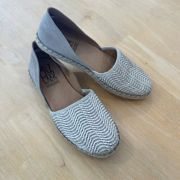 Miz Mooz Espadrille Loafers Womens 8 Cindy Gray Leather Slip On Comfort - Picture 1 of 8